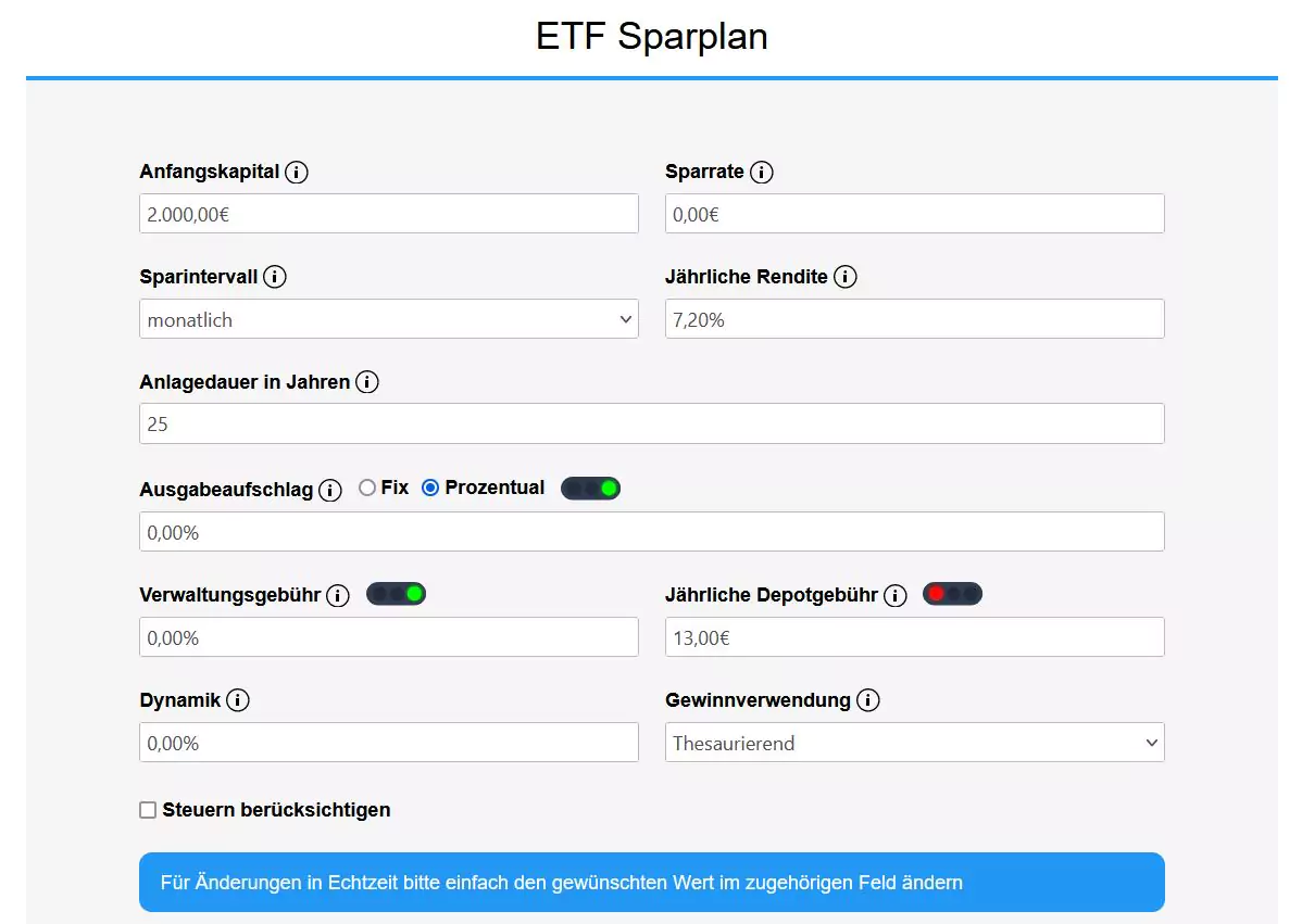 Ausfüllen des MSCI World Rechners für die Einmalanlage in ETFs